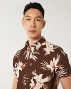 Brown Short Sleeve Floral Shirt